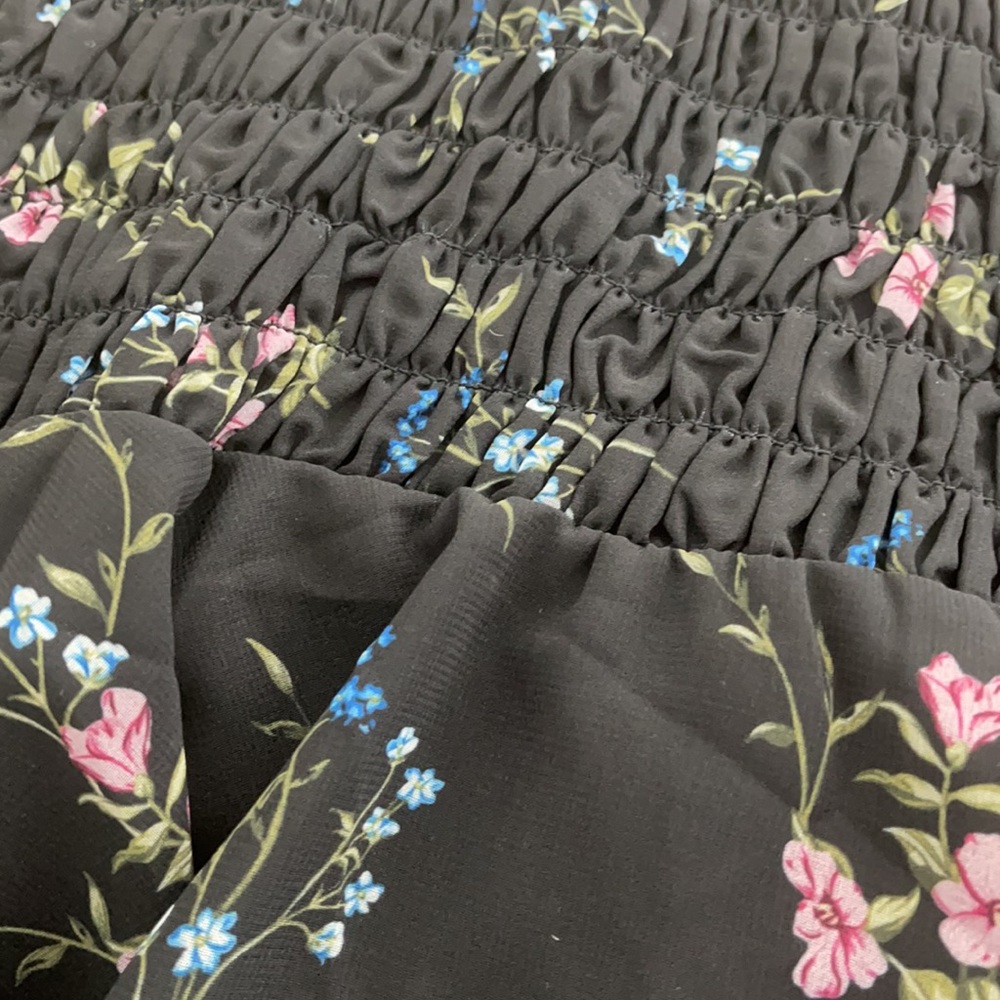 For Love & Lemons Black Floral Long Sleeve Smocked Mini Dress - Picture 2 of 4